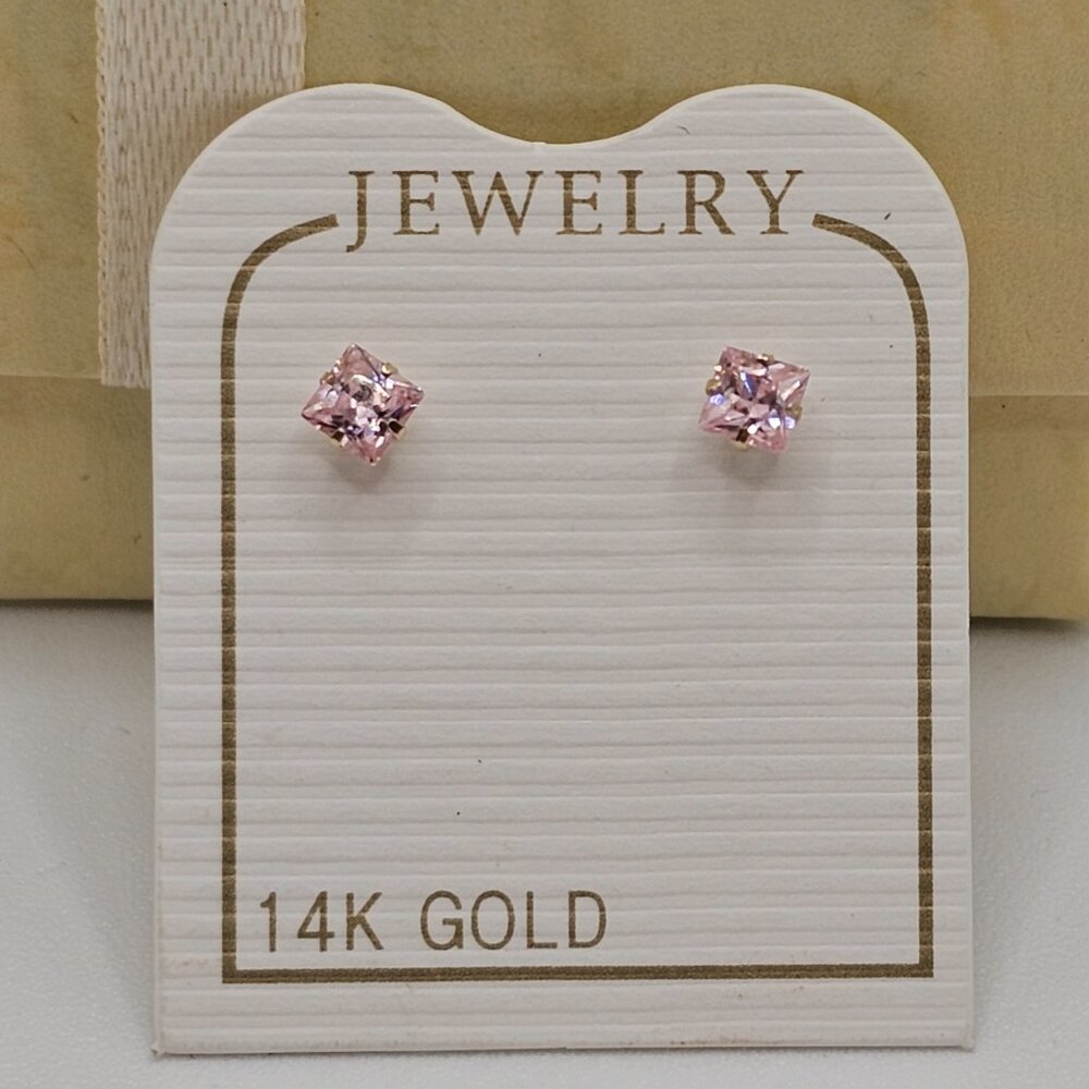 14KT Gold Light Pink Square Screw Back Stud Earrings 3mm